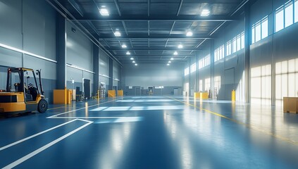 Poster - Exploring Modern Warehouse Design: Efficient Space Optimization with Forklifts and Bright Lighting for Improved Productivity