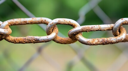 Poster - Closeup View of Rusty Chain Links Highlighting Weathered Metal and Textured Surface : Generative AI