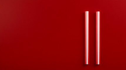 Poster - Red wall with vertical white stripes minimalist design abstract art indoor close-up view visual contrast