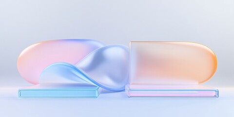 Poster - Abstract shapes with pastel gradient tones and fluid curves on minimal background