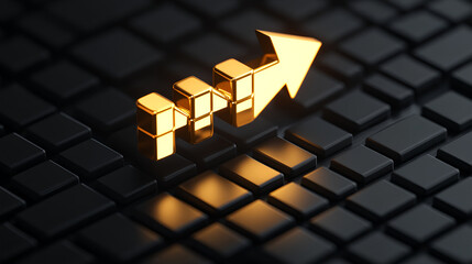 Poster - Business growth trend visualization on digital keyboard data analysis modern environment high angle view