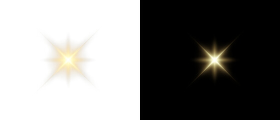 Wall Mural - yellow star flashed with sparkles sun isolated on white background. soft glow without departing rays