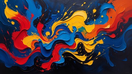 Poster - Vibrant abstract artwork with swirling colors of blue, red, yellow, and orange on a dark background