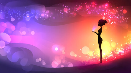 Poster - Enigmatic silhouette with light magic abstract background digital art colorful environment dreamy viewpoint