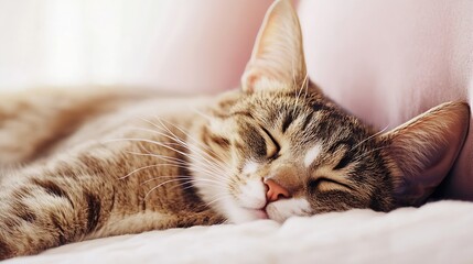 Poster - Cute sleeping cat resting comfortably on a soft surface with a peaceful expression : Generative AI