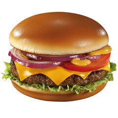 Poster - Delicious cheeseburger with lettuce, tomato, onion, and cheese