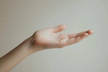 Poster - A woman's hand gracefully extends open, inviting the viewer to engage. The soft lighting highlights the elegant lines and curves, creating a tranquil and contemplative atmosphere