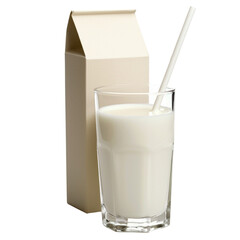 Poster - Fresh milk in glass with straw beside carton, perfect for breakfast or snack. Enjoy creamy texture and refreshing taste of this nutritious beverage