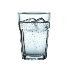 Poster - clear glass filled with sparkling water and ice cubes, refreshing and inviting. Perfect for hydration and enjoyment on hot day