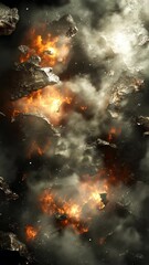 Wall Mural - Fiery explosion amidst clouds of smoke and debris in a dramatic display of destruction