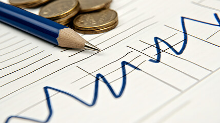 Poster - Analyzing financial trends with graphs and coins office visual data professional environment close-up view economic insights