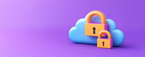 Poster - a colorful illustration of cloud storage with padlocks, symbolizing data security and protection in 