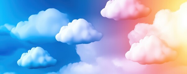 Poster - A vibrant sky filled with fluffy clouds in shades of blue and pink, creating a serene and dreamy atmosphere.