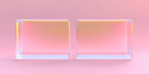 Poster - Transparent glass squares with gradient reflection on pastel pink background