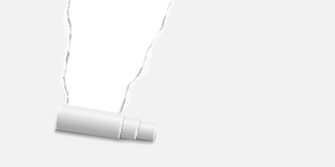 Wall Mural - Vector torn window made of sheet of white paper with curl and white background under it. Template paper design.
