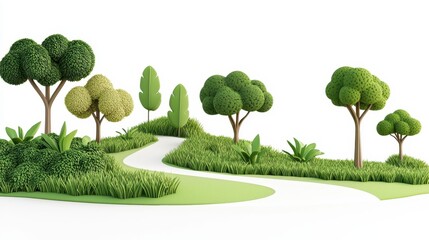 Poster - Serene Low Poly 3D Render of a Winding Path Through a Miniature Green Landscape