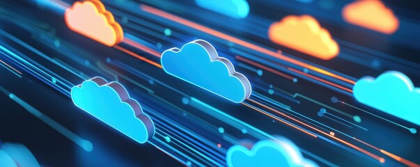 Poster - a dynamic digital illustration of colorful clouds and lines, symbolizing cloud technology and data t