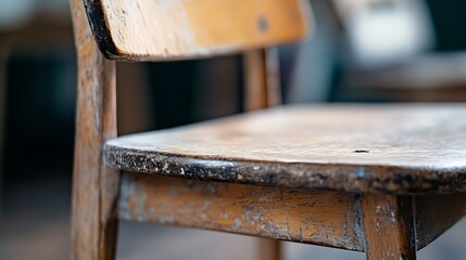 Aufkleber - Detailed closeup of a vintage wooden chair showcasing its weathered texture and wear : Generative AI