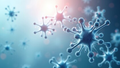 abstract medical background featuring virus-like molecules in light blue, white gradient. modern sci