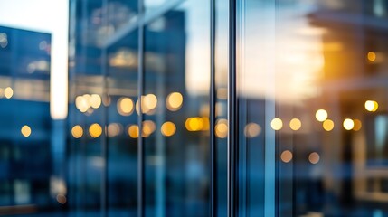 Poster - Sunset reflecting on modern glass architecture creating a vibrant urban scene : Generative AI
