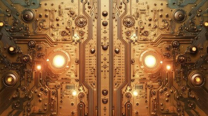 Wall Mural - Advanced circuit boards with illuminated lights in a futuristic style