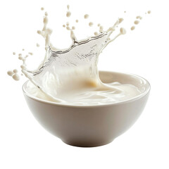 Aufkleber - Fresh milk splashing in white bowl, creating dynamic droplets and lively scene. creamy texture and motion evoke sense of freshness and vitality