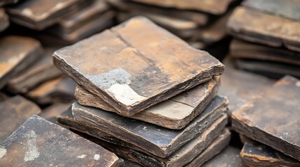 Poster - Stacked Blues and Brown Natural Stone Tiles in a Rustic Arrangement : Generative AI