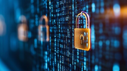 Leinwandbilder - Digital illustration of a secure lock representing cybersecurity and data protection concepts : Generative AI