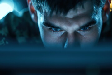 Poster - Hacker Focused on Cyber Attack Execution in Dark Room Setting