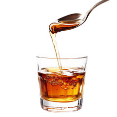 Poster - glass of amber liquid is being poured from spoon, creating bubbles and ripples. drink appears refreshing and inviting, perfect for relaxing moment