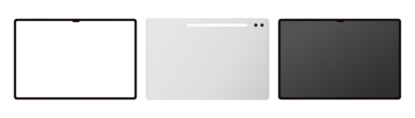 Fototapete - Samsung Galaxy Tab S10 Ultra Plus Tablet PC front and back transparent mockup template. Modern portable tab blank white display vector illustration