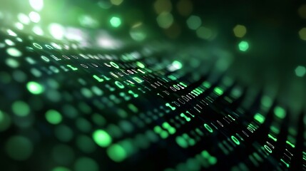 Aufkleber - Abstract green binary code background with shimmering lights creating a digital landscape : Generative AI