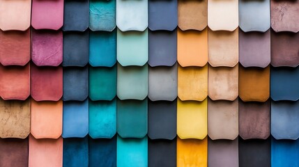 Aufkleber - Colorful collection of textured tiles arranged in a visually striking pattern showcasing various hues and shades : Generative AI