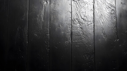 Fototapete - A textured black wooden surface featuring vertical planks and subtle light reflections, creating a dramatic and moody aesthetic
