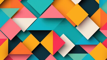 Poster - A digital illustration of a seamless geometric pattern, with colorful triangles overlapping and intertwining to create a sense of depth.