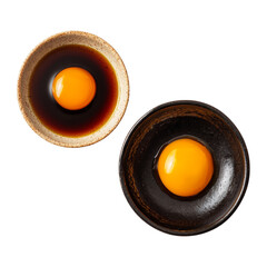 Poster - Fresh eggs in bowls, showcasing vibrant yolks and contrasting colors. Perfect for culinary presentations or food photography