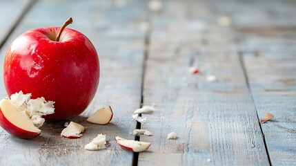 Poster - Fresh and Juicy Red Apple on Wooden Table Perfect for Healthy Snack and Cooking : Generative AI