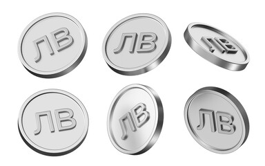 Aufkleber - lev currency 3d illustration. set of coins in different view. 3d rendering of metallic coins for business and finance