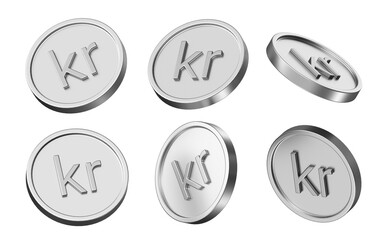 Aufkleber - krone currency 3d illustration. set of coins in different view. 3d rendering of metallic coins for business and finance