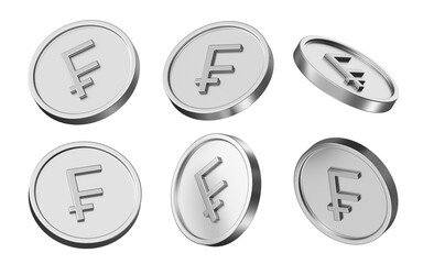 Aufkleber - franc currency 3d illustration. set of coins in different view. 3d rendering of metallic coins for business and finance
