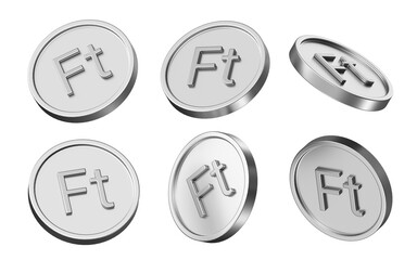 Aufkleber - forint currency 3d illustration. set of coins in different view. 3d rendering of metallic coins for business and finance