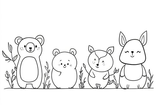 Coloring book with wildlife animals cartoon.