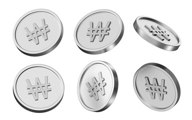 Aufkleber - won currency 3d illustration. set of coins in different view. 3d rendering of metallic coins for business and finance