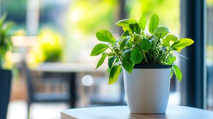 Poster - Vibrant Indoor Potted Plant in Bright Natural Light Showcasing Lush Green Leaves and Modern Decor : Generative AI