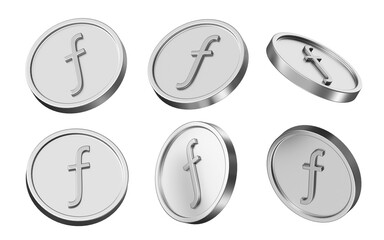 Aufkleber - guilder currency 3d illustration. set of coins in different view. 3d rendering of metallic coins for business and finance