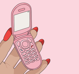 Pink Flip Phone in a Woman’s Hand