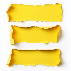 Poster - Bright yellow torn paper strips with rugged edges lie on a clean white background, inviting creativity and artistic flair