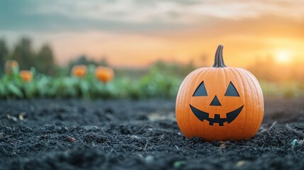 Wall Mural - A pumpkin patch with a sign advertising a Halloween costume sale, offering spooky savings on costumes, accessories, and decorations.