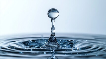 Poster - A single water droplet falls gracefully, sending ripples across a smooth surface. The contrasting colors highlight the elegance of the moment, embodying tranquility and purity