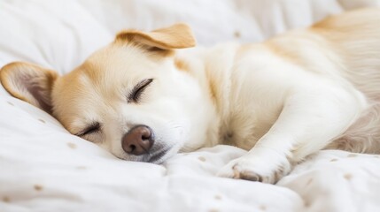 Aufkleber - Adorable sleeping dog resting comfortably in a cozy bed surrounded by soft blankets : Generative AI